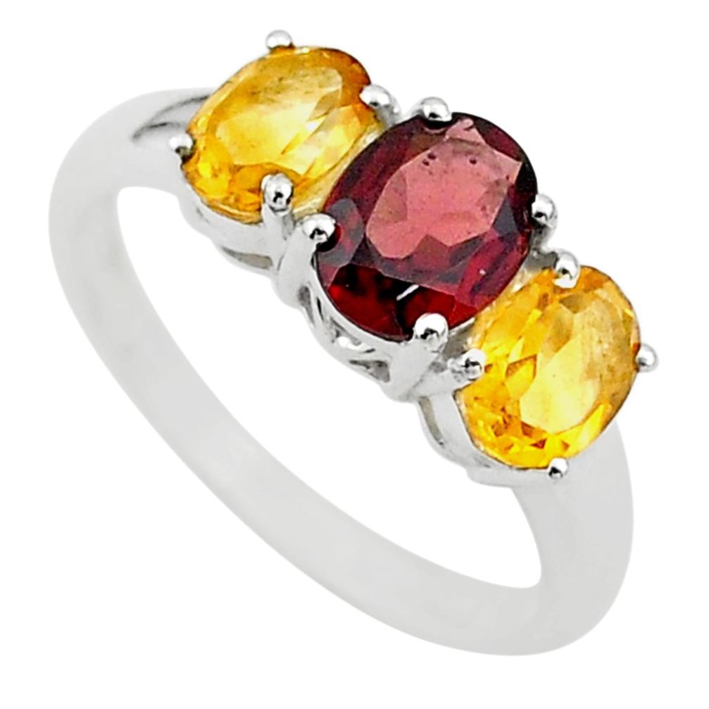 5.93cts 3 stone natural red garnet yellow citrine 925 silver ring size 8 t43228