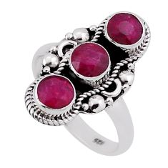 2.17cts 3 stone natural red ruby 925 sterling silver ring jewelry size 6 n38401