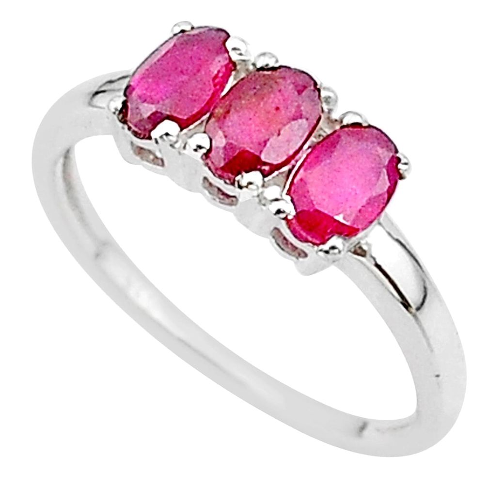 2.74cts 3 stone natural red ruby 925 sterling silver ring size 8 t18247