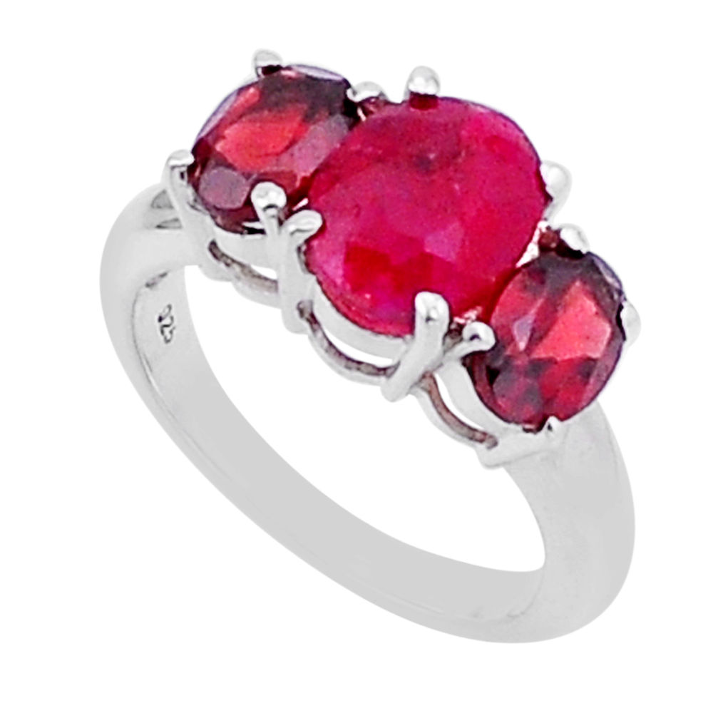 6.13cts 3 stone natural red ruby garnet 925 sterling silver ring size 6 n54585