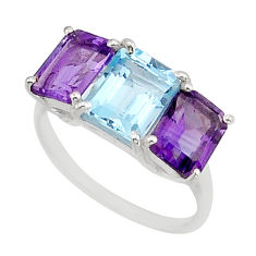 5.80cts 3 stone natural topaz amethyst octagan 925 silver ring size 7.5 y79009