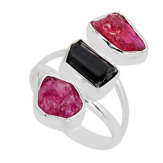 11.13cts 3 stone natural tourmaline ruby rough 925 silver ring size 7.5 y93888