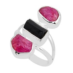 10.73cts 3 stone natural tourmaline ruby rough 925 silver ring size 6.5 y93894