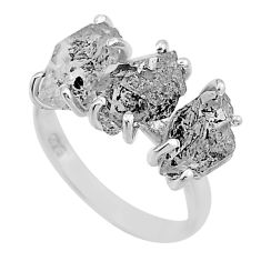 7.24cts 3 stone natural white herkimer diamond fancy silver ring size 7 n48709