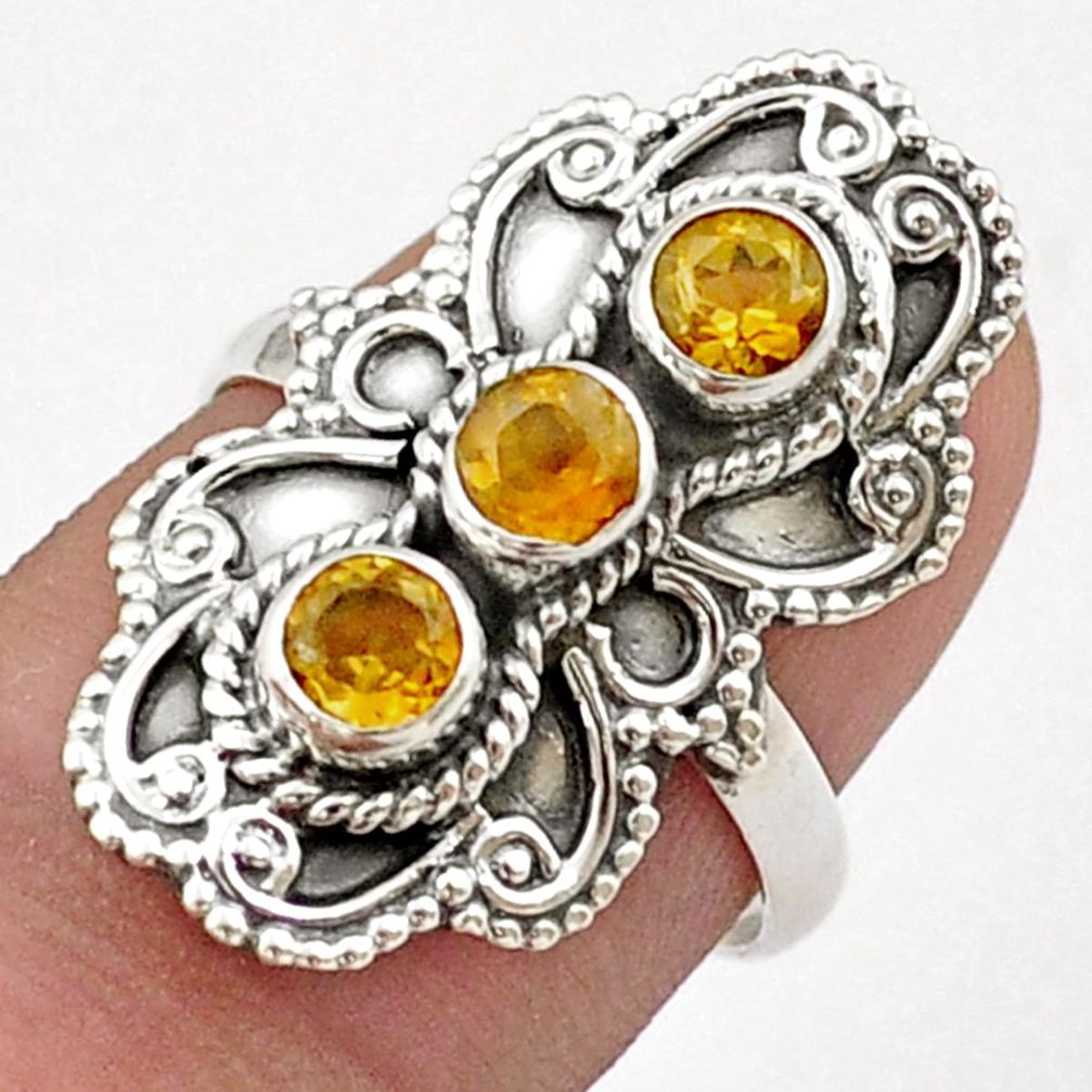 1.21cts 3 stone natural yellow citrine 925 sterling silver ring size 9 u51093
