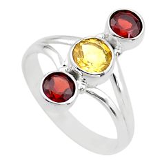 3.29cts 3 stone natural yellow citrine garnet round silver ring size 8 t63957