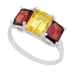 5.57cts 3 stone natural yellow citrine red garnet 925 silver ring size 9 y73224