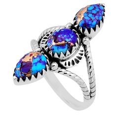 5.75cts 3 stone purple copper turquoise 925 sterling silver ring size 8.5 n40315