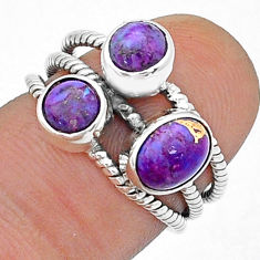 3.25cts 3 stone purple copper turquoise 925 sterling silver ring size 6 u75908