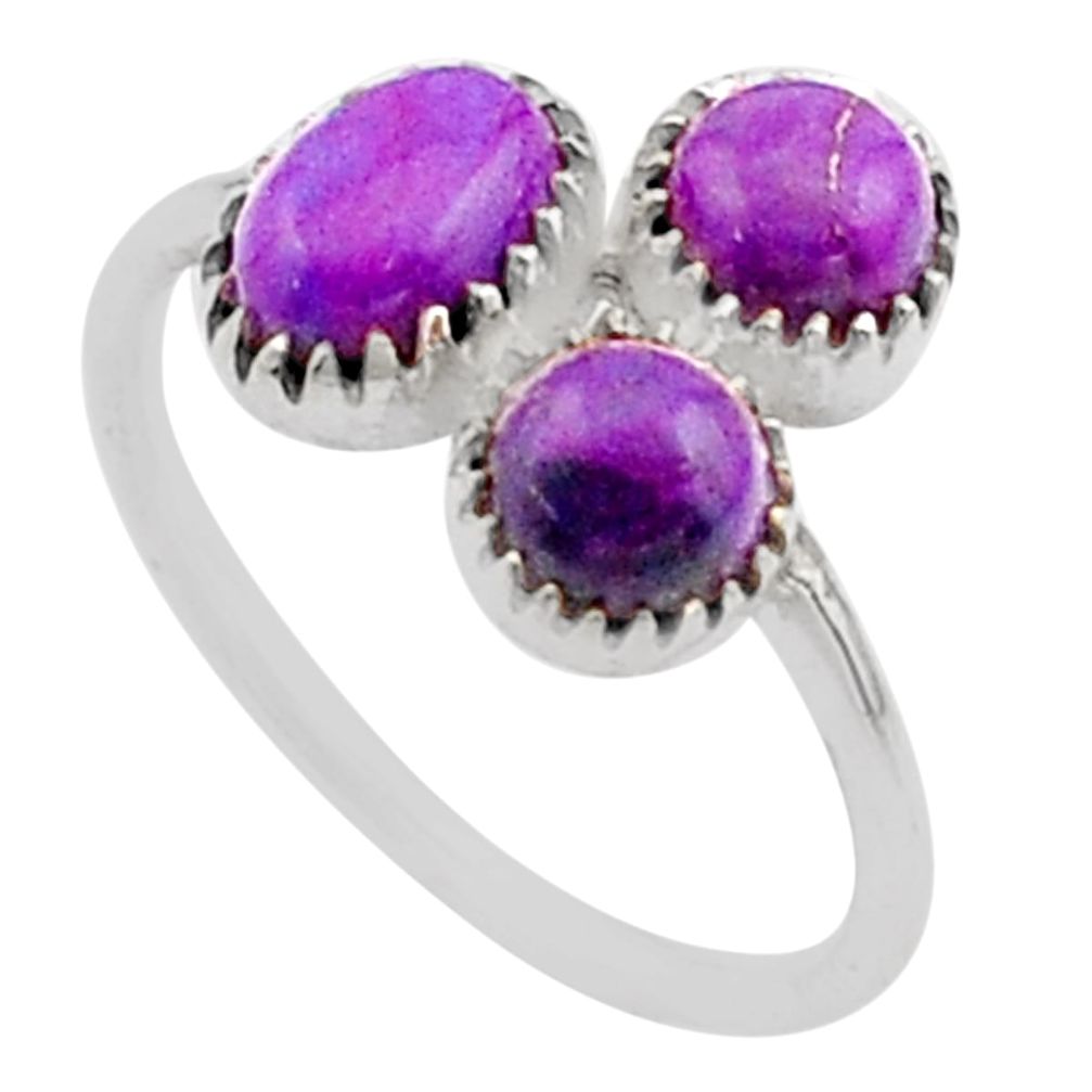 3.37cts 3 stone purple copper turquoise 925 sterling silver ring size 7.5 t60443