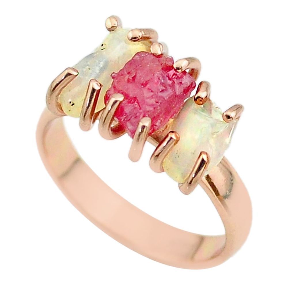 3 stone ruby ethiopian opal raw 925 silver 14k rose gold ring size 7 t51201