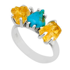 6.18cts 3 stone sleeping beauty turquoise rough 925 silver ring size 6.5 y50685