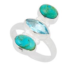 5.28cts 3 stone topaz arizona mohave turquoise 925 silver ring size 6 y46627