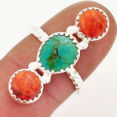 5.73cts 3 stone turquoise tibetan mojave turquoise silver ring size 6.5 y18832