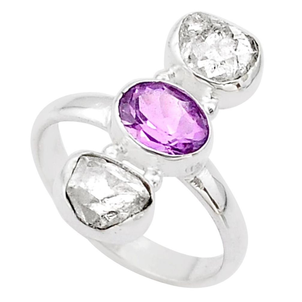 11.83cts 3 stone white herkimer diamond amethyst 925 silver ring size 11 t72689