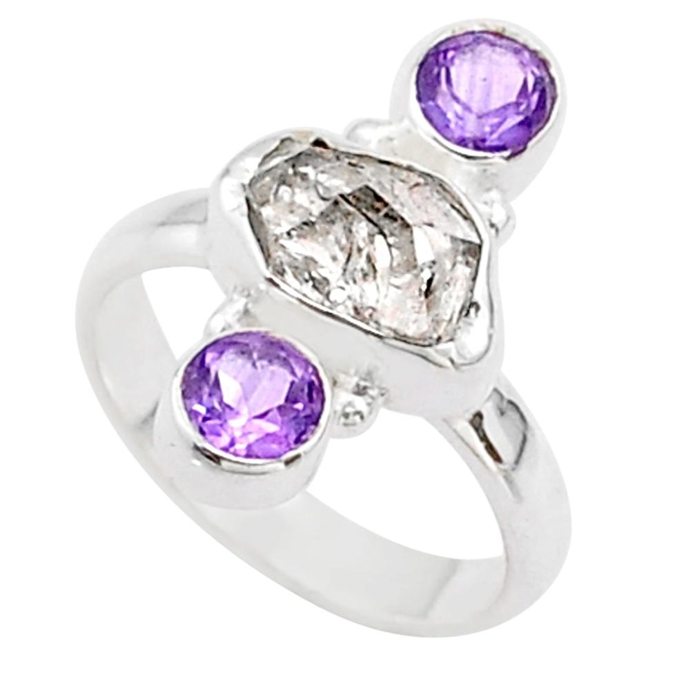 white herkimer diamond amethyst 925 silver ring size 7 t72639