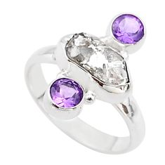 8.55cts 3 stone white herkimer diamond amethyst 925 silver ring size 9 t72637