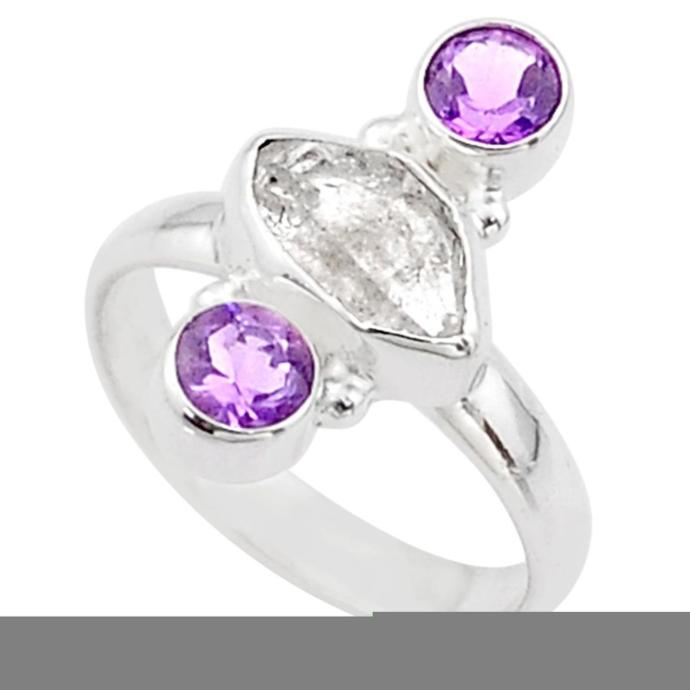 white herkimer diamond amethyst 925 silver ring size 8.5 t72632