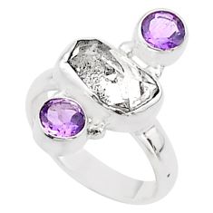 8.26cts 3 stone white herkimer diamond amethyst 925 silver ring size 6.5 t72682