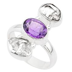 10.70cts 3 stone white herkimer diamond amethyst 925 silver ring size 7.5 t72695