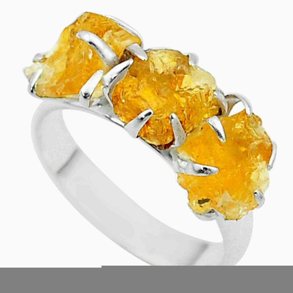 7.66cts 3 stone yellow citrine raw 925 sterling silver ring size 7 t52285