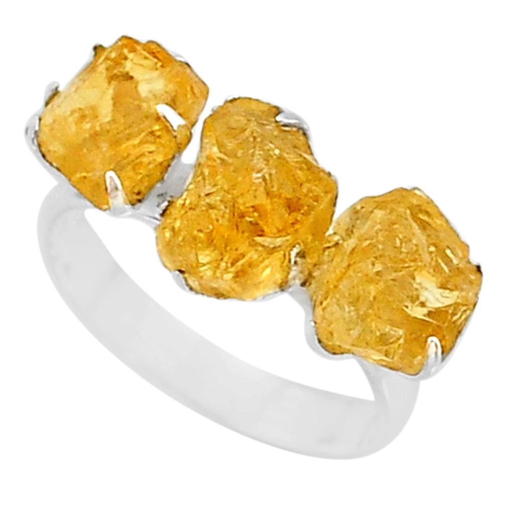 10.30cts 3 stone yellow citrine raw 925 sterling silver ring size 8 t7118