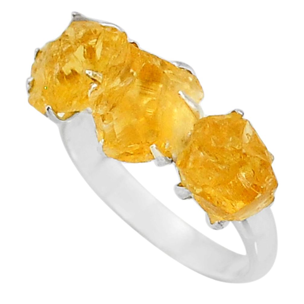 10.19cts 3 stone yellow citrine raw 925 sterling silver ring size 9 t7120