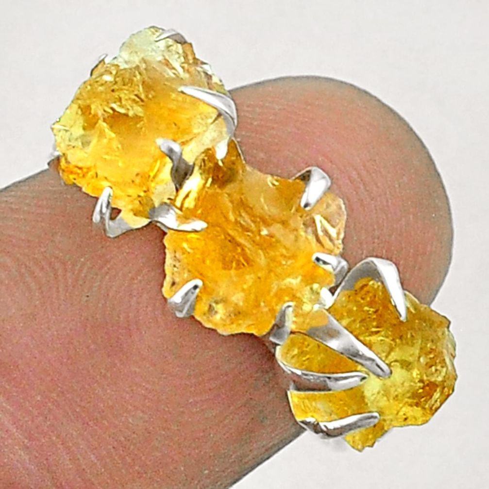 7.17cts 3 stone yellow citrine raw fancy sterling silver ring size 7 t51487