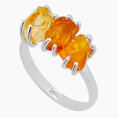 5.78cts 3 stone yellow citrine rough fancy sterling silver ring size 9 n49616