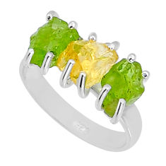 9.39cts 3 stone yellow citrine rough peridot rough 925 silver ring size 8 y4473