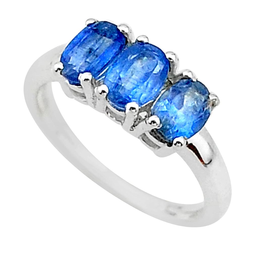 2.72cts 3 stonenatural blue kyanite 925 sterling silver ring size 6 t14785