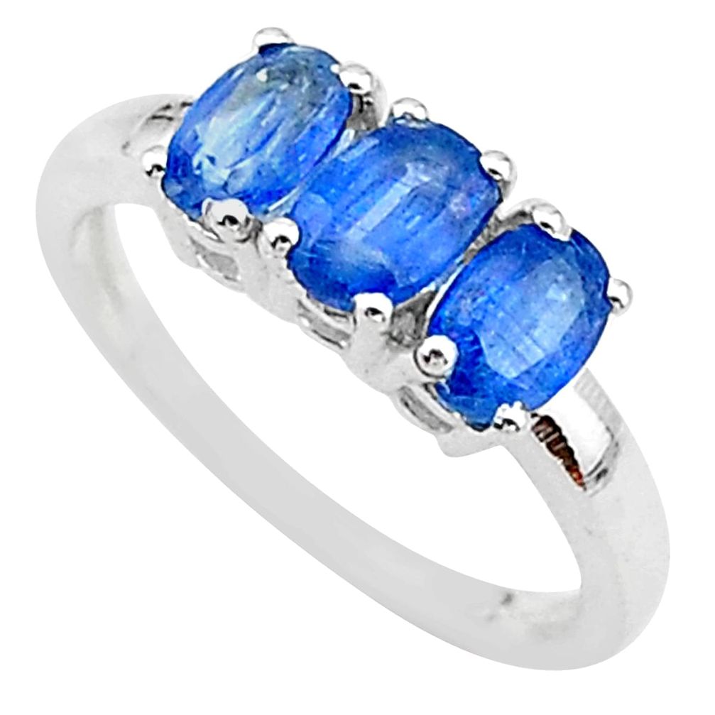 2.96cts 3 stonenatural blue kyanite 925 sterling silver ring size 7 t14782