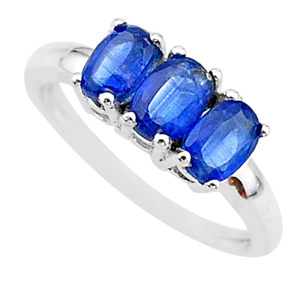 3.18cts 3 stonenatural blue kyanite 925 sterling silver ring size 8 t14783