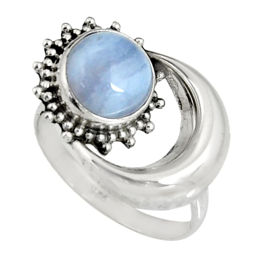 3.42ct natural blue lace agate 925 silver solitaire half moon ring size 7 r19552