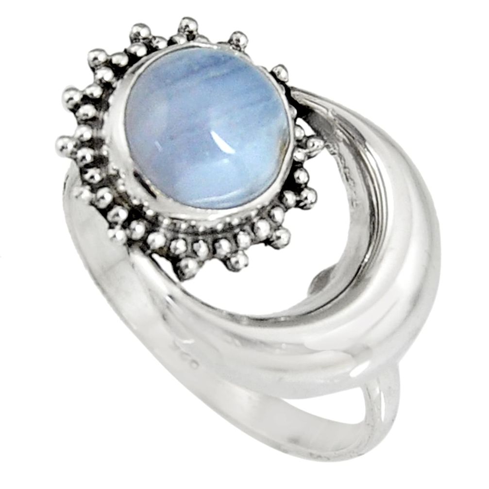 3.45ct natural blue lace agate 925 silver solitaire half moon ring size 8 r19553