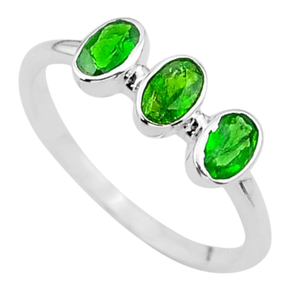 2.16cts 3stone natural green tourmaline 925 silver ring size 8 t33108