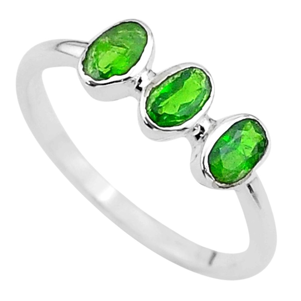 2.37cts 3stone natural green tourmaline oval 925 silver ring size 8 t33109