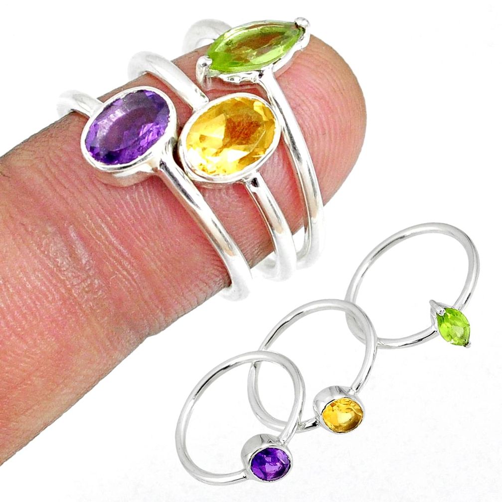 4.91ct amethyst peridot citrine stackable sterling silver 3 ring size 6 r59897