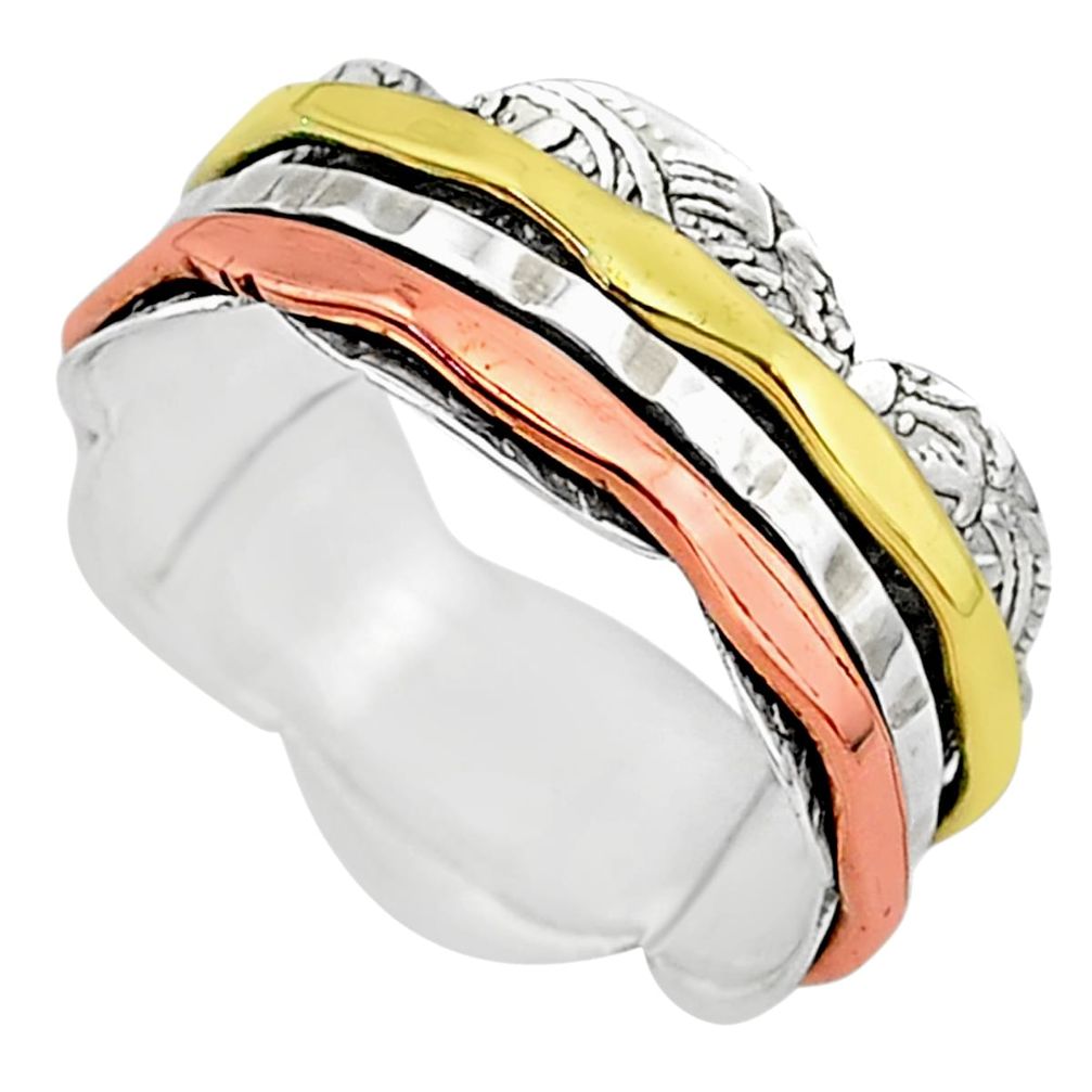 6.26gm meditation 925 sterling silver two tone spinner band ring size 10.5 t5794