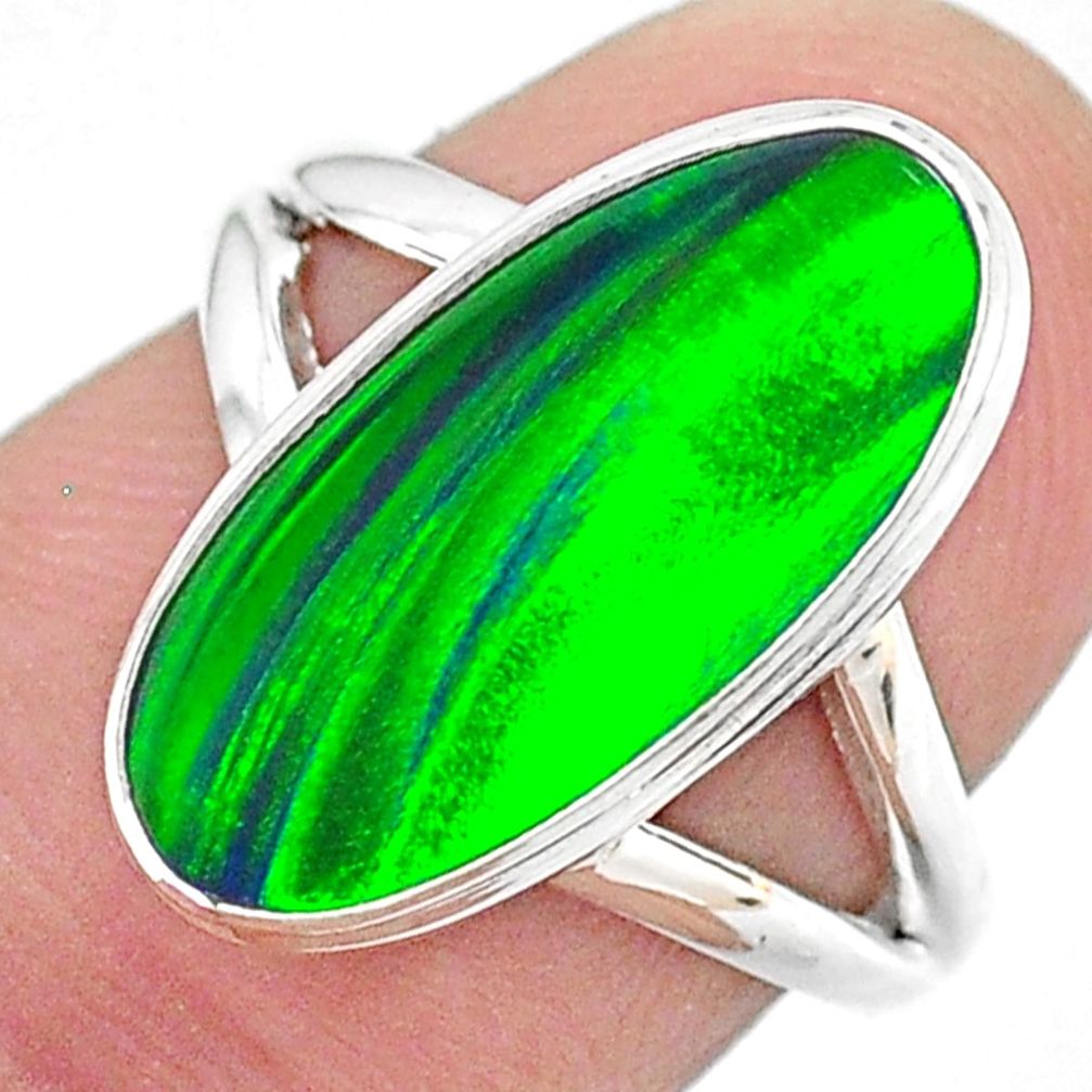 925 silver 4.28cts (lab) northern lights aurora opal oval ring size 6 t23433