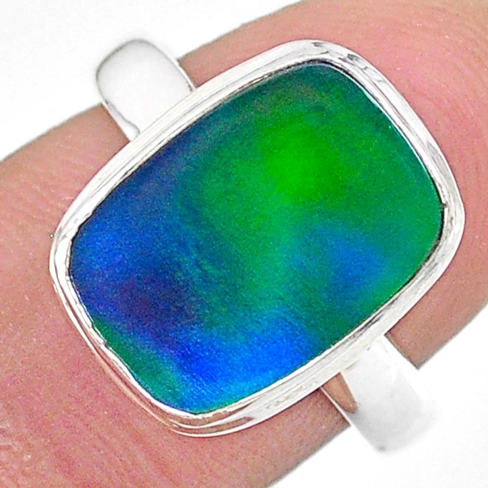 925 silver 4.42cts (lab) northern lights aurora opal handmade ring size 8 t23430