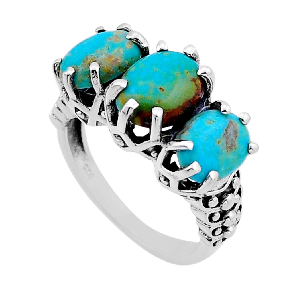 925 silver 9.04cts 3 stone green arizona mohave turquoise ring size 8 n52728