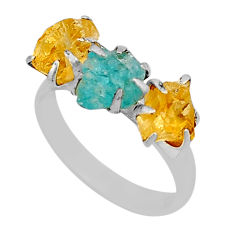 925 silver 6.99cts 3 stone natural aquamarine citrine rough ring size 7.5 n2540