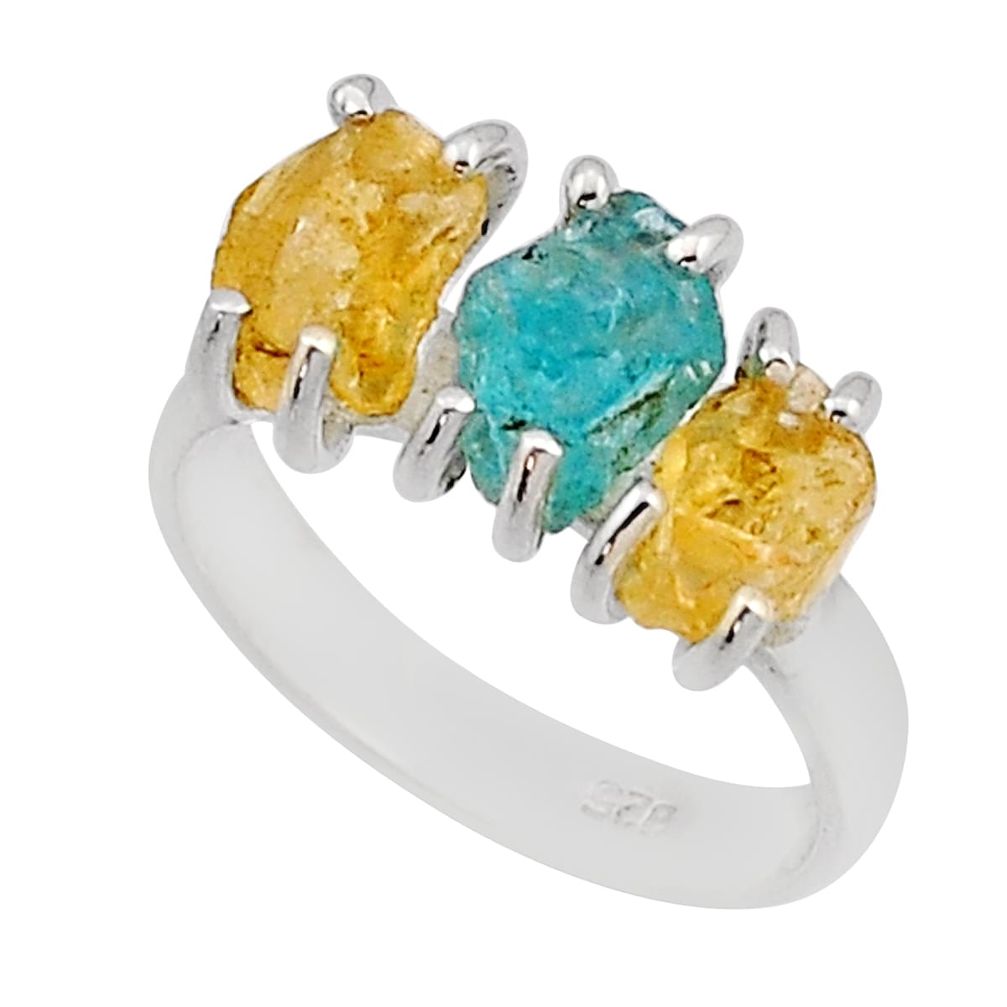 925 silver 8.09cts 3 stone natural aquamarine citrine rough ring size 7 n12262