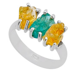 925 silver 7.24cts 3 stone natural aquamarine citrine rough ring size 7 n12922