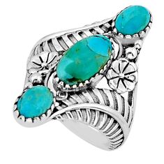 925 silver 7.41cts 3 stone natural blue kingman turquoise ring size 9 y80935