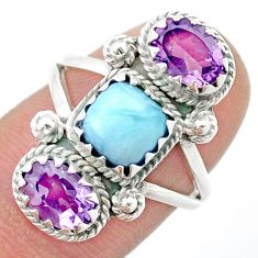 925 silver 7.24cts 3 stone natural blue larimar amethyst ring size 7 u39499