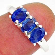 925 silver 2.89cts 3 stone natural blue sapphire oval shape ring size 6.5 y18386