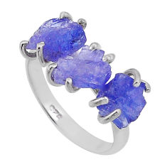 925 silver 5.81cts 3 stone natural blue tanzanite rough fancy ring size 6 n48711