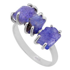 925 silver 5.76cts 3 stone natural blue tanzanite rough ring size 7.5 n49606